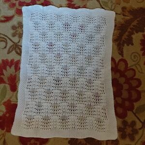 Vintage Handmade Soft White  Crocheted Baby Blanket 30" X 42"